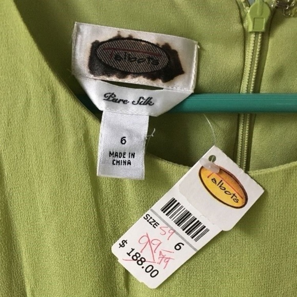TALBOTS size 6 Green Silk Dress flounced skirt bow - Picture 4 of 6